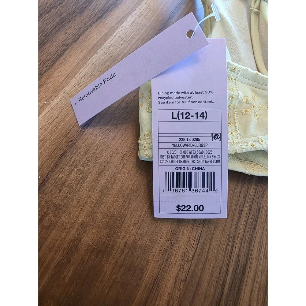 Wild Fable Yellow Eyelet Underwire Swimsuit Top Size L 12-14 NWT  Lace (249)